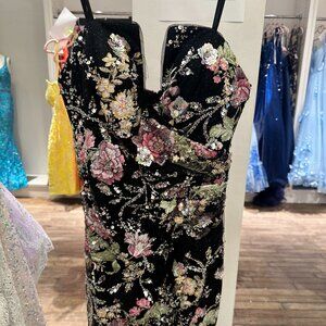 Black Floral Sequin Short Dress Homecoming